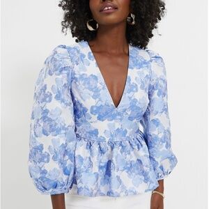 NWOT Tuckernuck Hyacinth House Blue Jacquard Puff Sleeve Eleanor Blouse